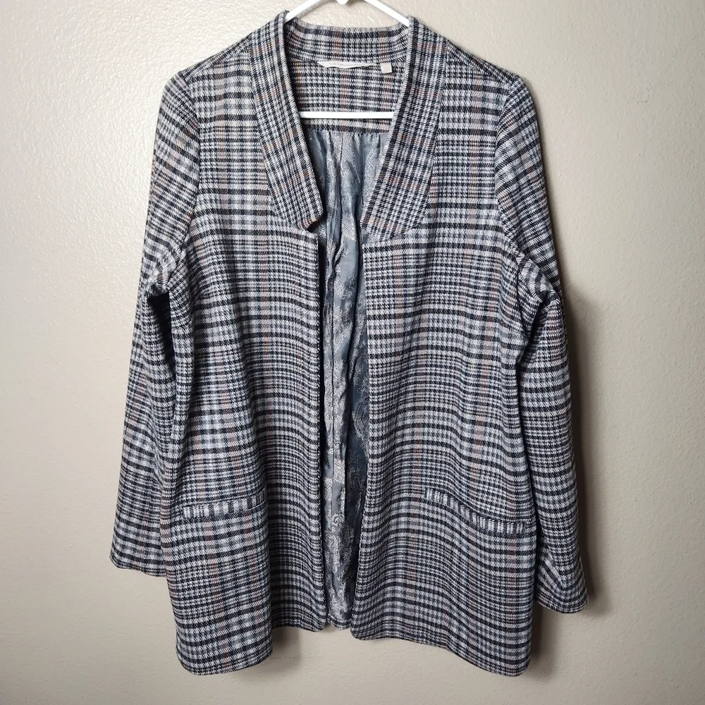 Soft Surroundings St. James Jacket Blazer Open Front in Houndstooth Plaid-Size M